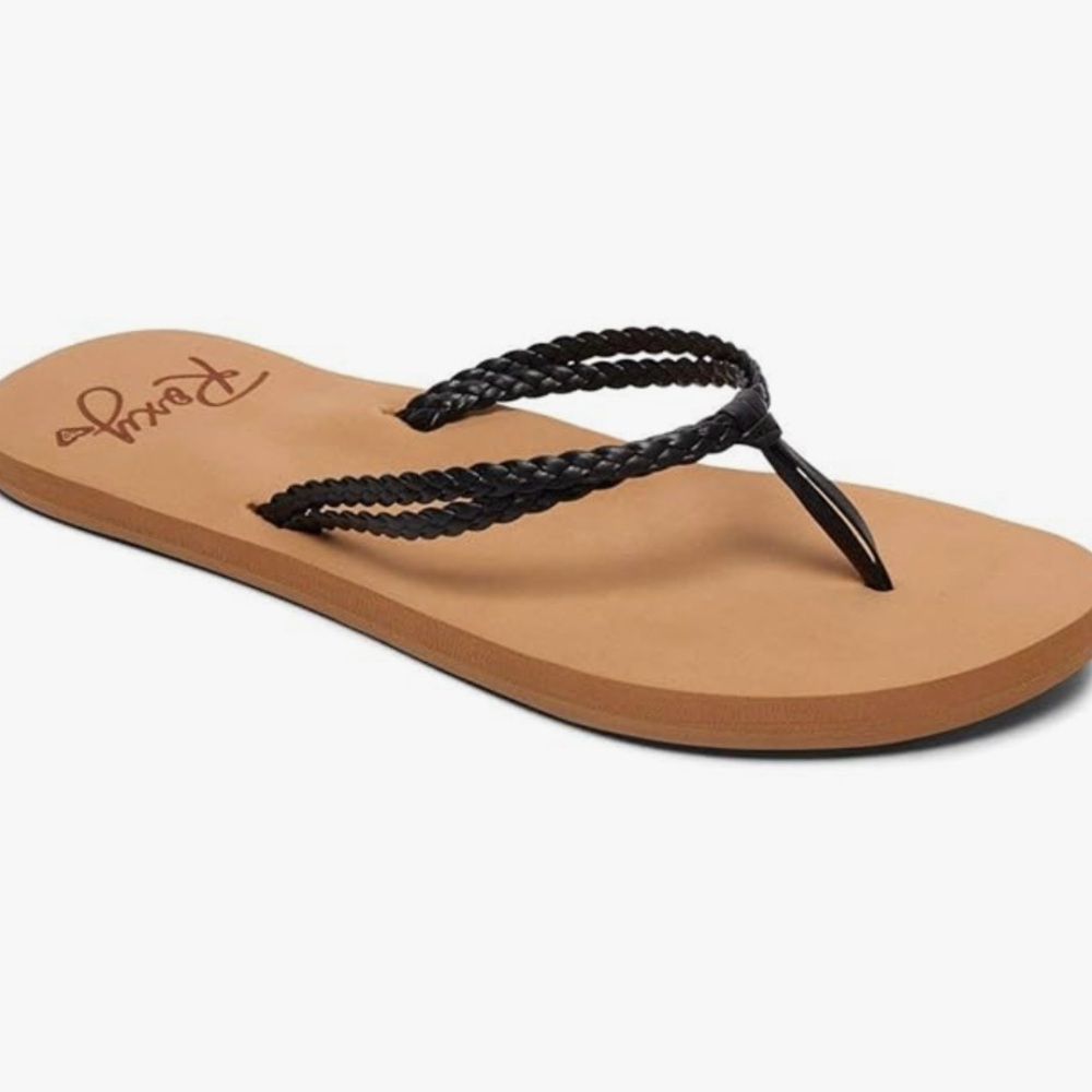 New Roxy Womens Black Braided Costas Flip Flops Size 5